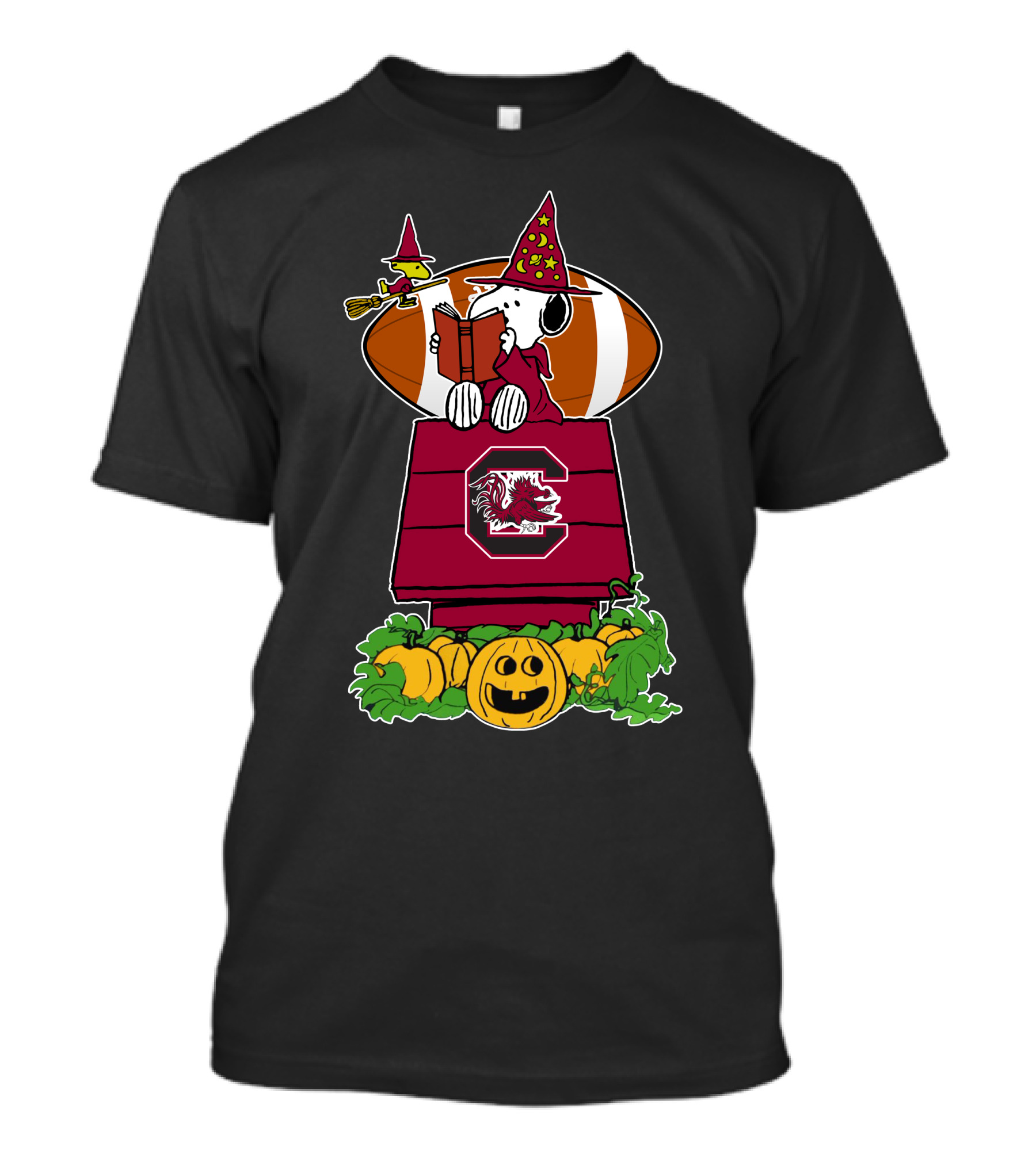 South Carolina Gamecocks Snoopy Halloween Pumpkin Woodstock Football Scene T-Shirt