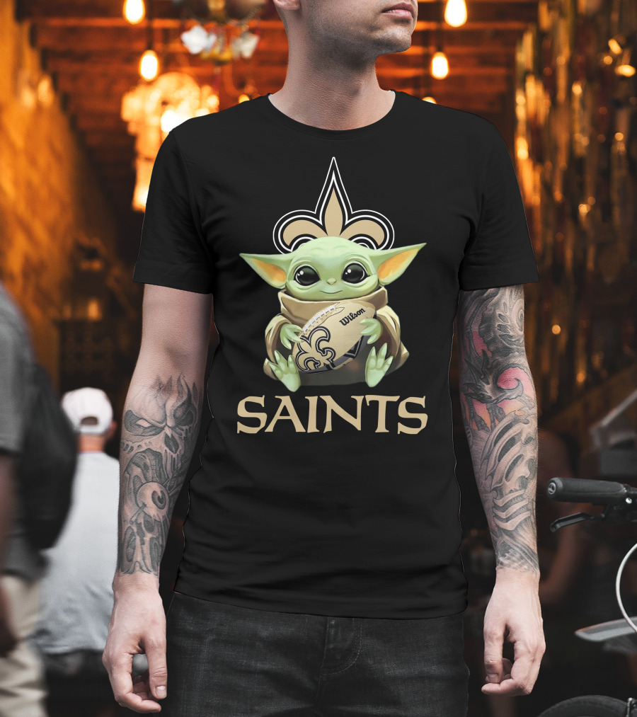 New Orleans Saints Baby Yoda Wilson Football Fleur-De-Lis T-Shirt