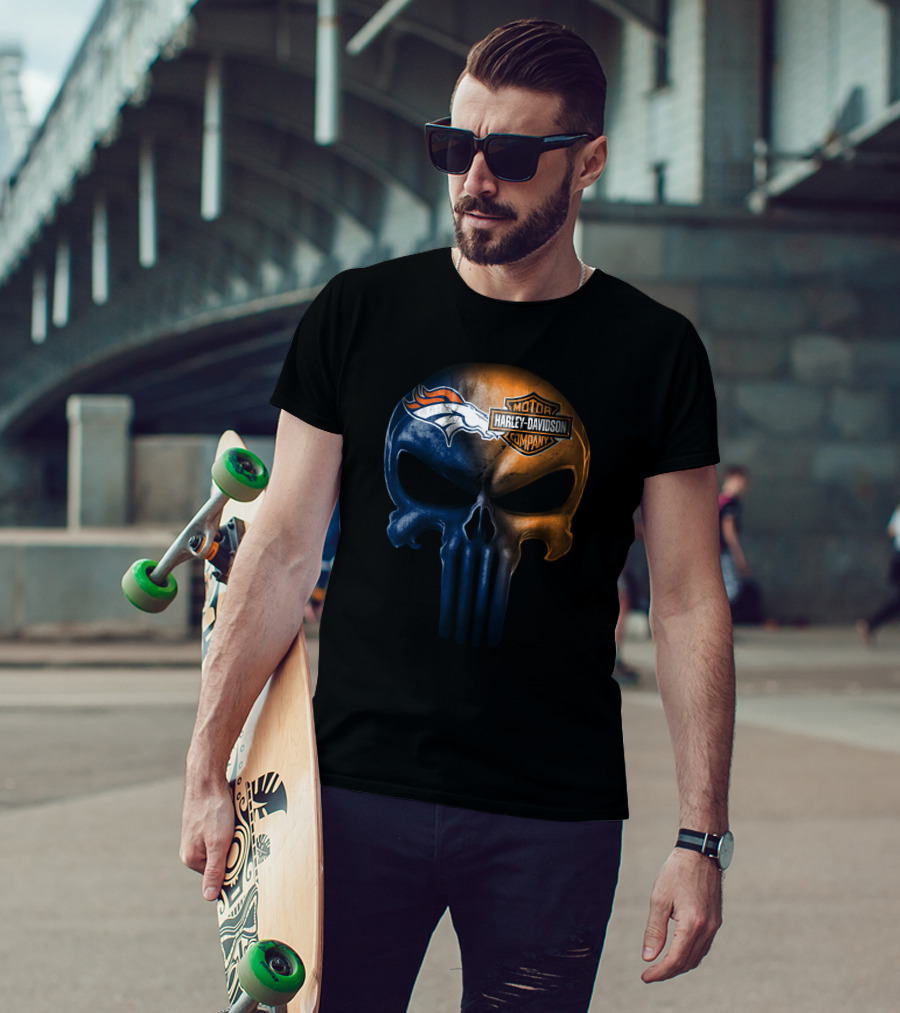 Denver Broncos Harley Davidson Skull T-Shirt