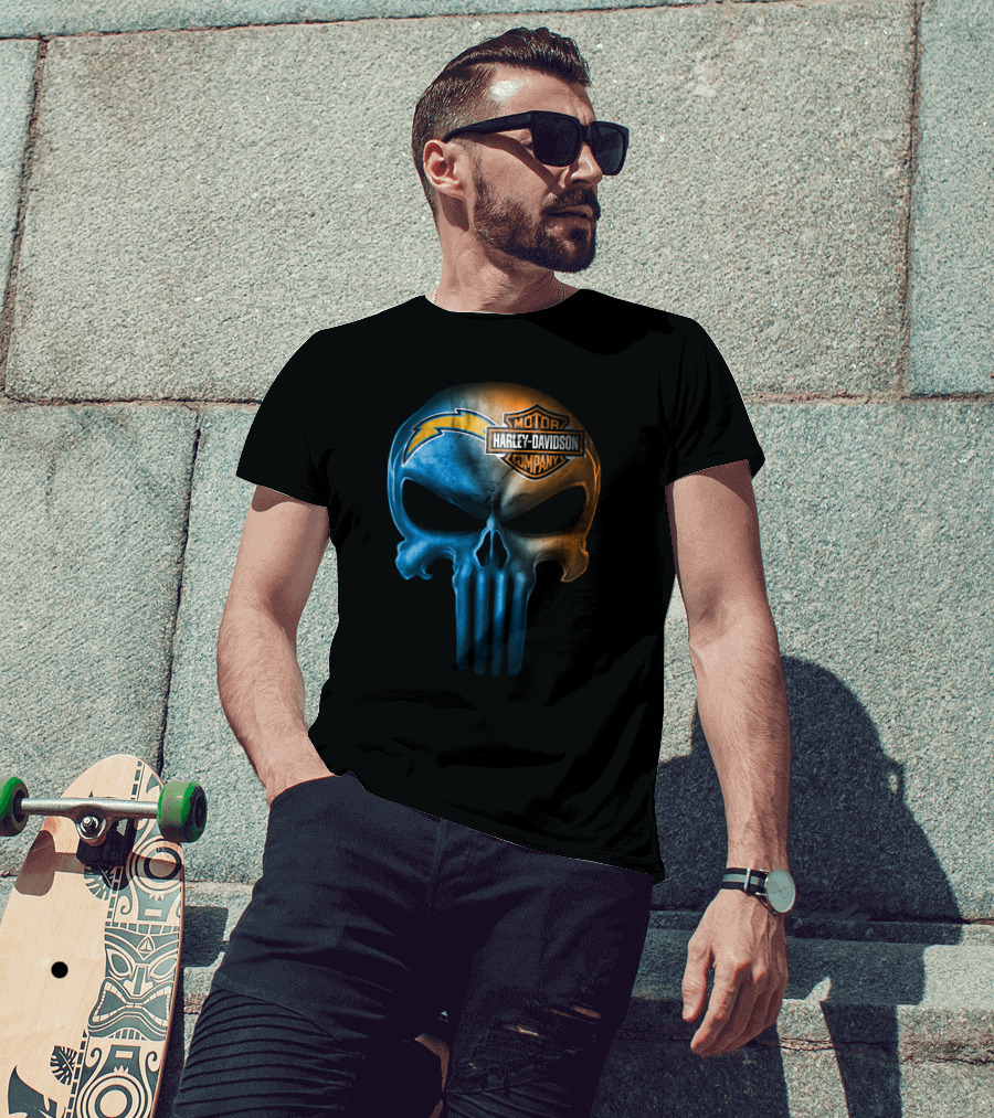 Los Angeles Chargers Skull Harley Davidson Motor Company T-Shirt