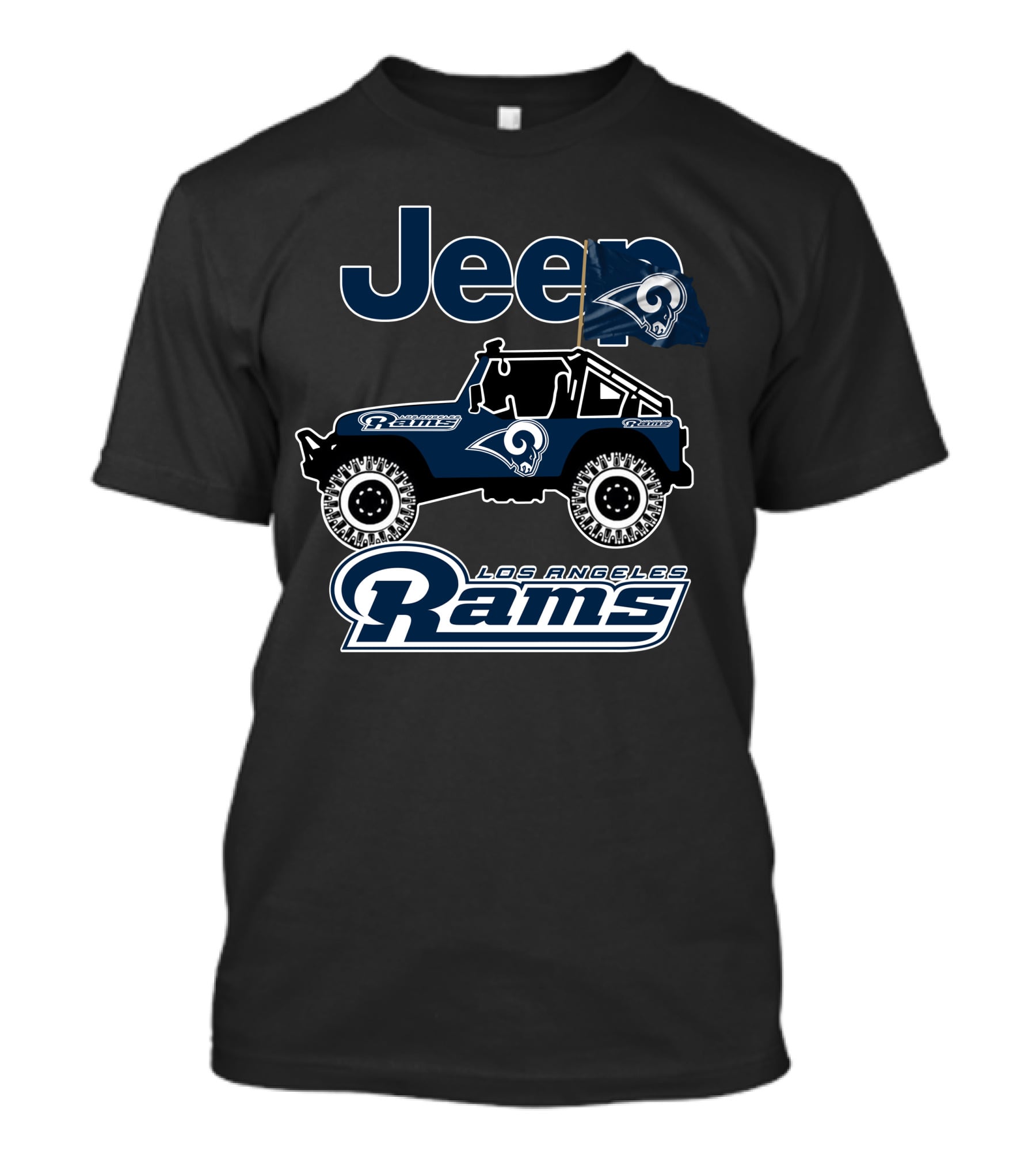 Los Angeles Rams Jeep Off-Road Adventure With Team Logo And Flag T-Shirt