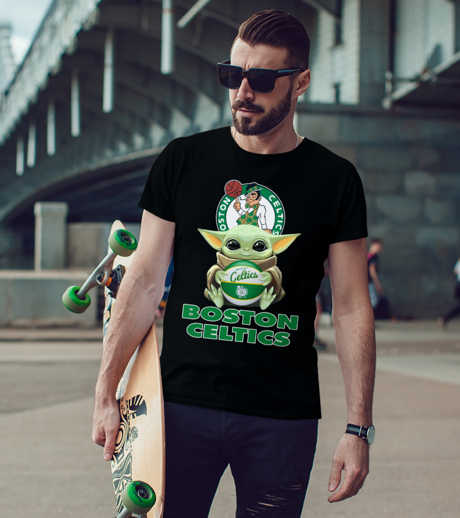 Boston Celtics Baby Yoda Holding Basketball And Team T-Shirt