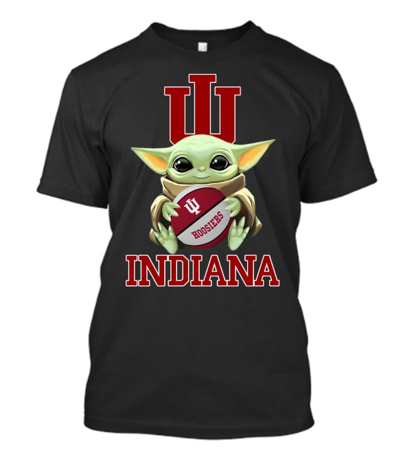 Indiana Hoosiers Baby Yoda With Iu Logo And Football T-Shirt