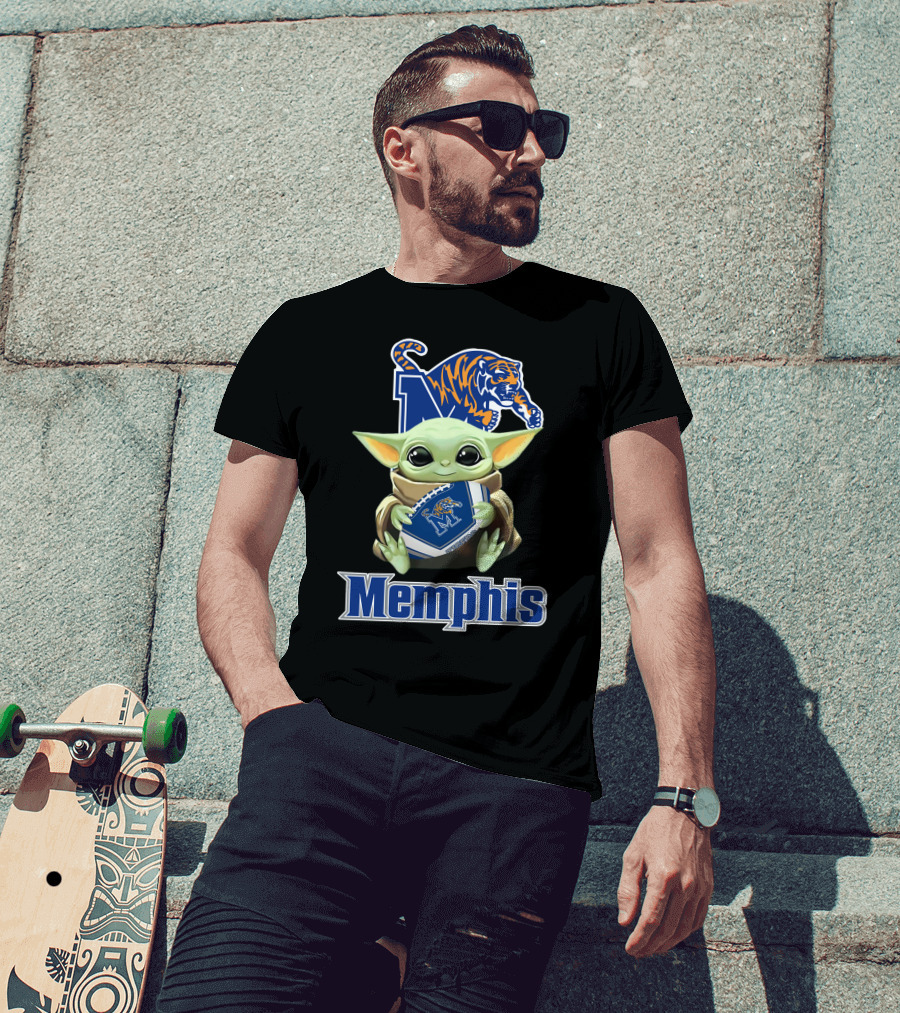Memphis Tigers Baby Yoda Holding Football T-Shirt