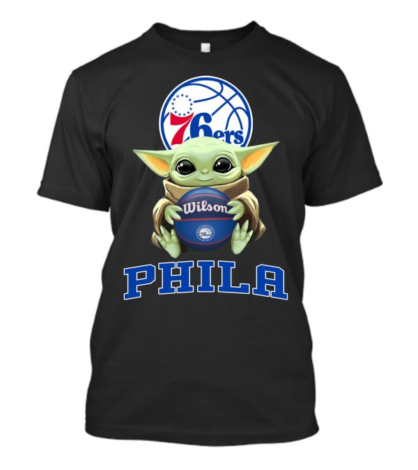 Philadelphia 76ers Baby Yoda Holding Wilson Basketball Phila T-Shirt