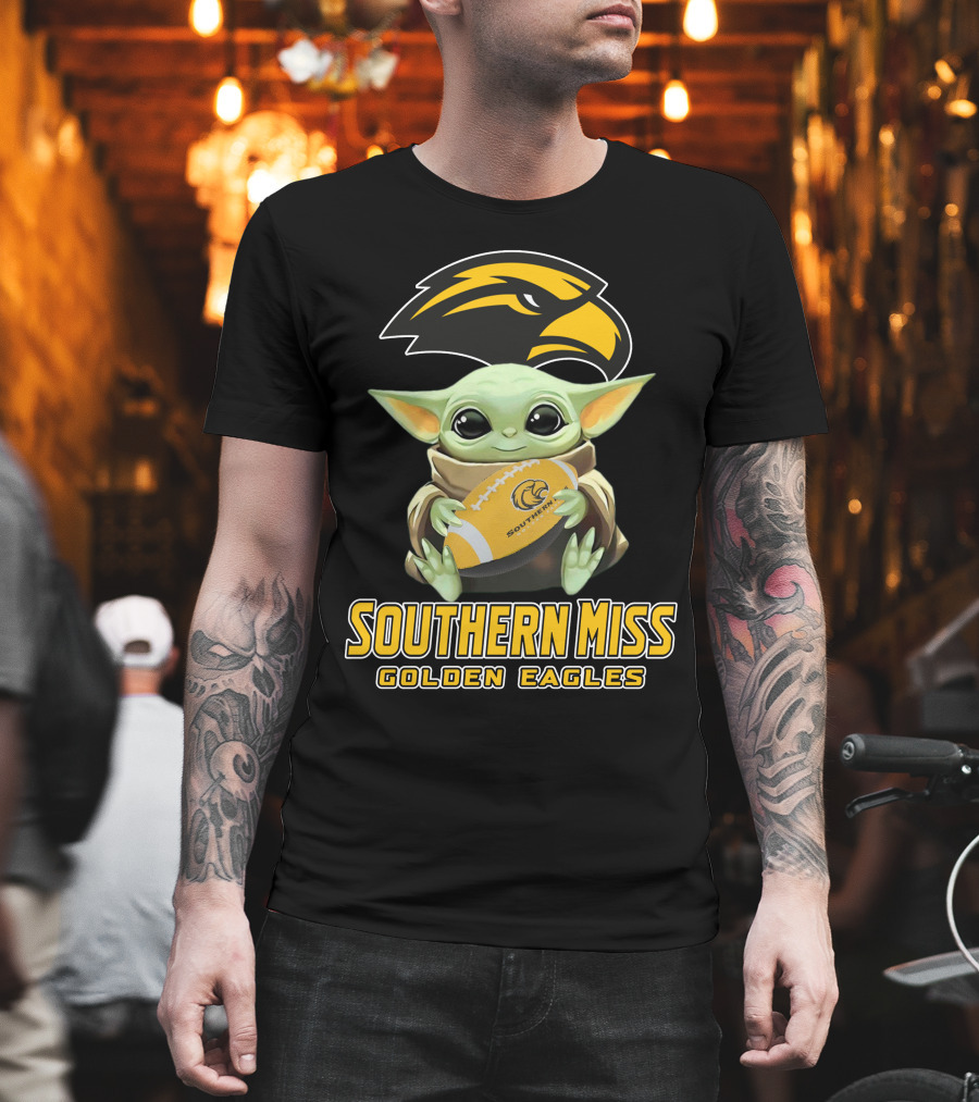 Southern Miss Golden Eagles Baby Yoda Holding Football T-Shirt