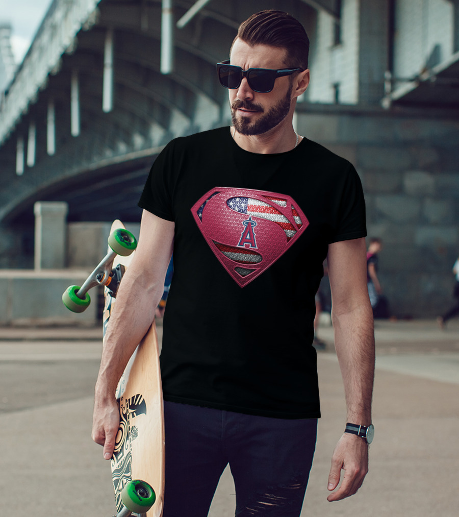 Los Angeles Angels Superman Shield American Flag T-Shirt