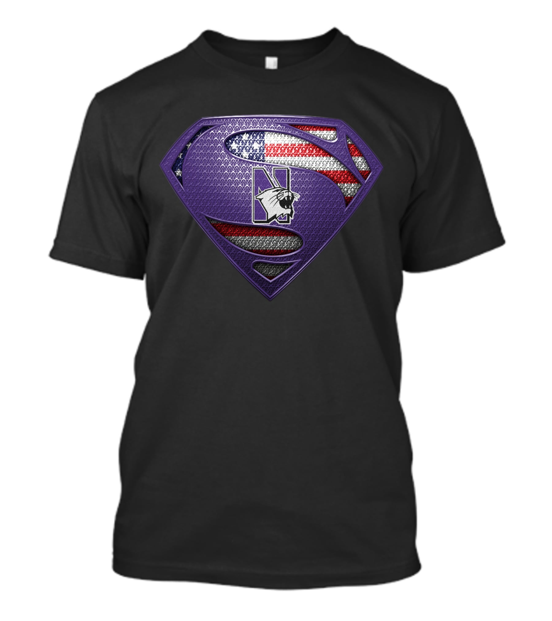 Northwestern Wildcats Superman Logo American Flag T-Shirt