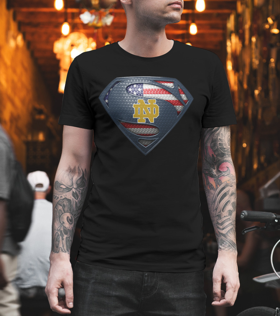 Notre Dame Fighting Irish Superman Usa Flag T-Shirt