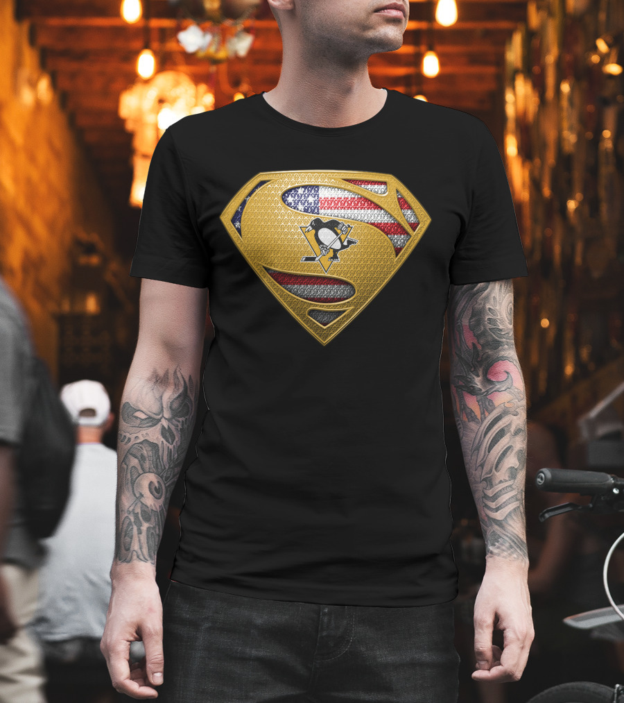 Pittsburgh Penguins Superman American Flag T-Shirt