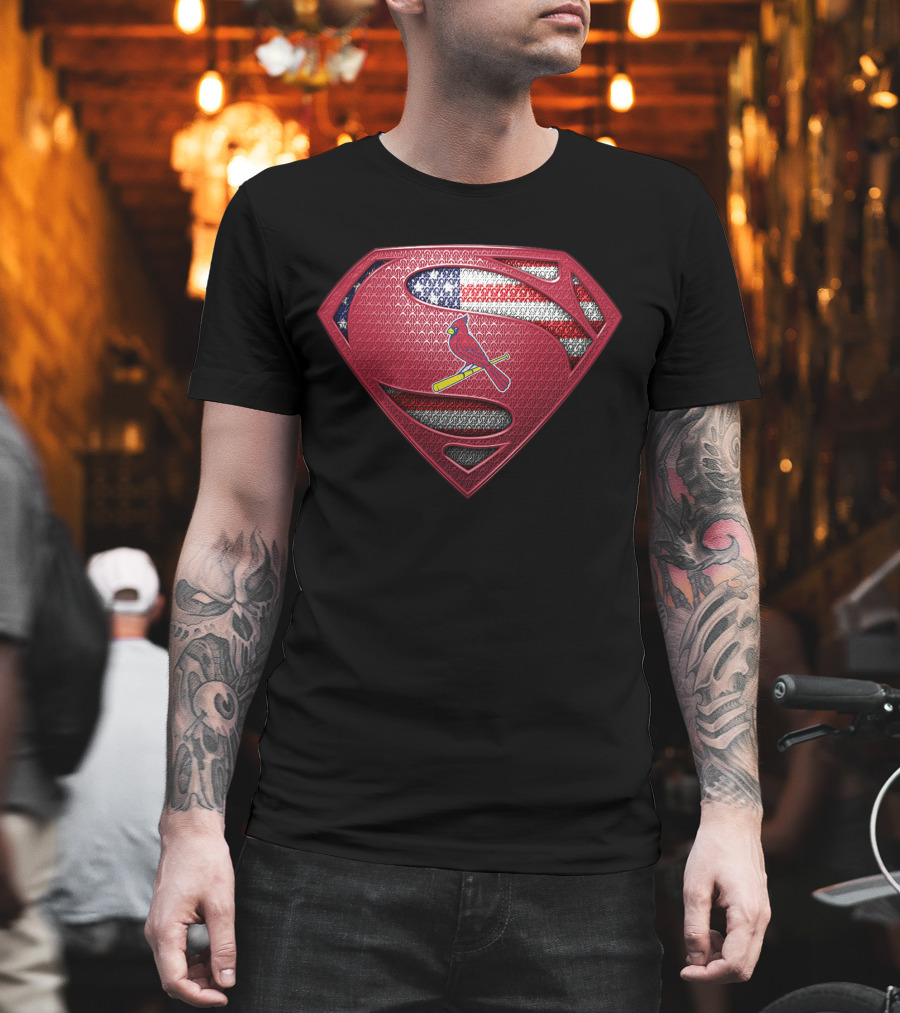 St Louis Cardinals Superman Logo With American Flag T-Shirt