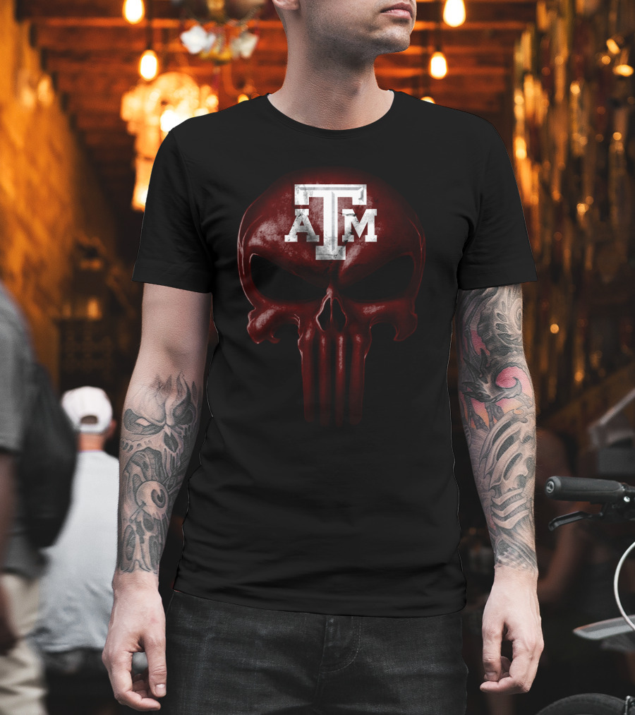 Texas A&M Aggies Skull Atm Logo Dark T-Shirt