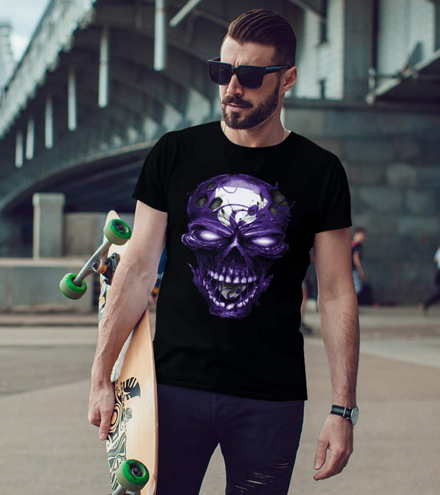 Kansas State Wildcats Purple Skull With Team T-Shirt