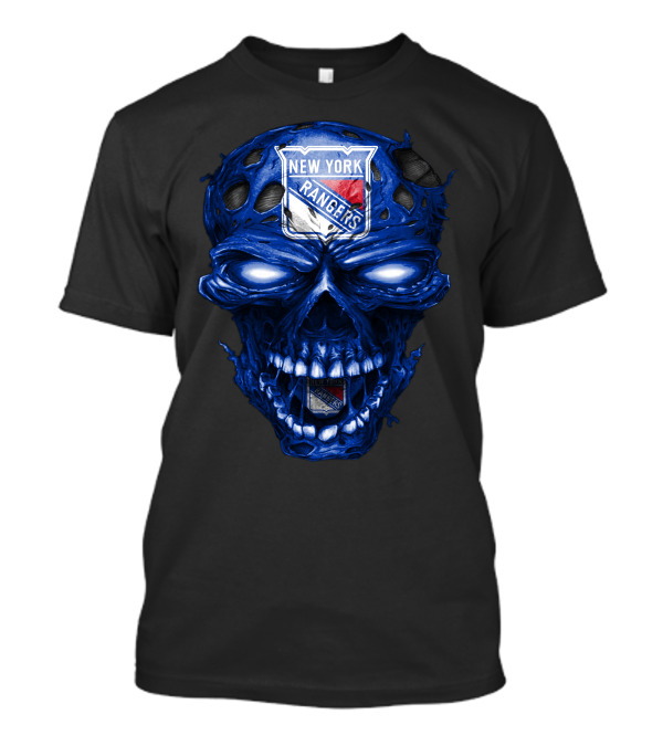 New York Rangers Skull Blue Biker Art T-Shirt