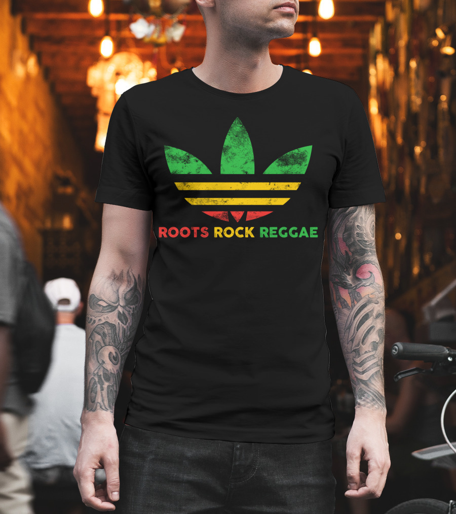 Roots Rock Reggae Three Stripe Leaf T-Shirt