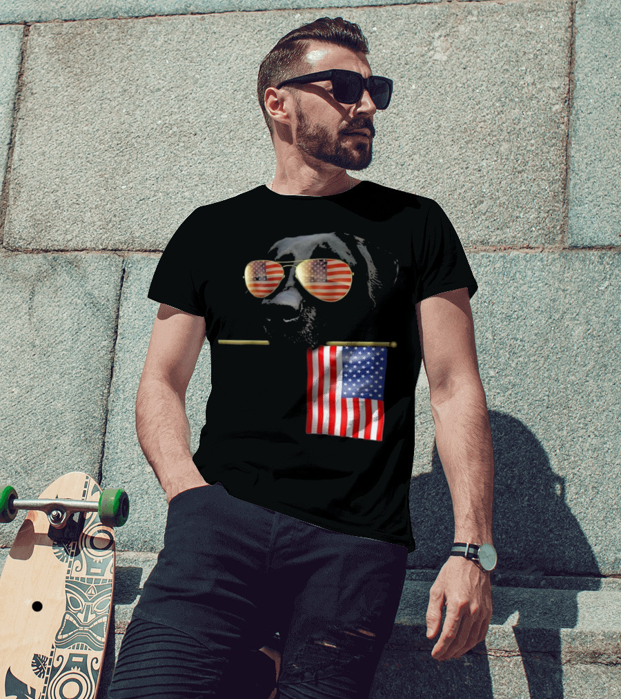 Patriotic Labrador With American Flag Shades Fourth Of July T-Shirt