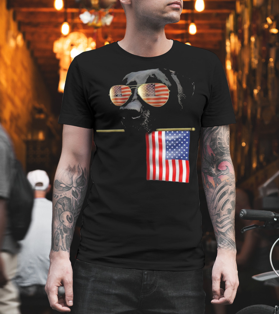 Patriotic Labrador with American Flag Shades Fourth of July T-Shirt