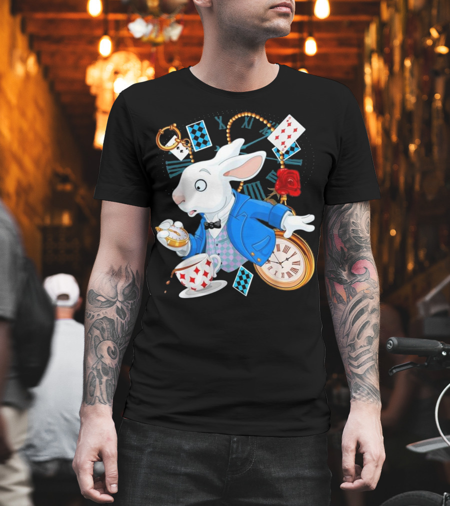 Alice in Wonderland White Rabbit Teacup Pocket Watch Playing Cards Classic T-Shirt