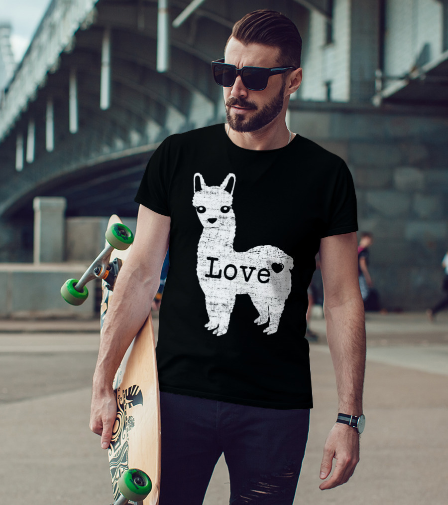 Llama Love Distressed Heart Design With Alpaca T-Shirt