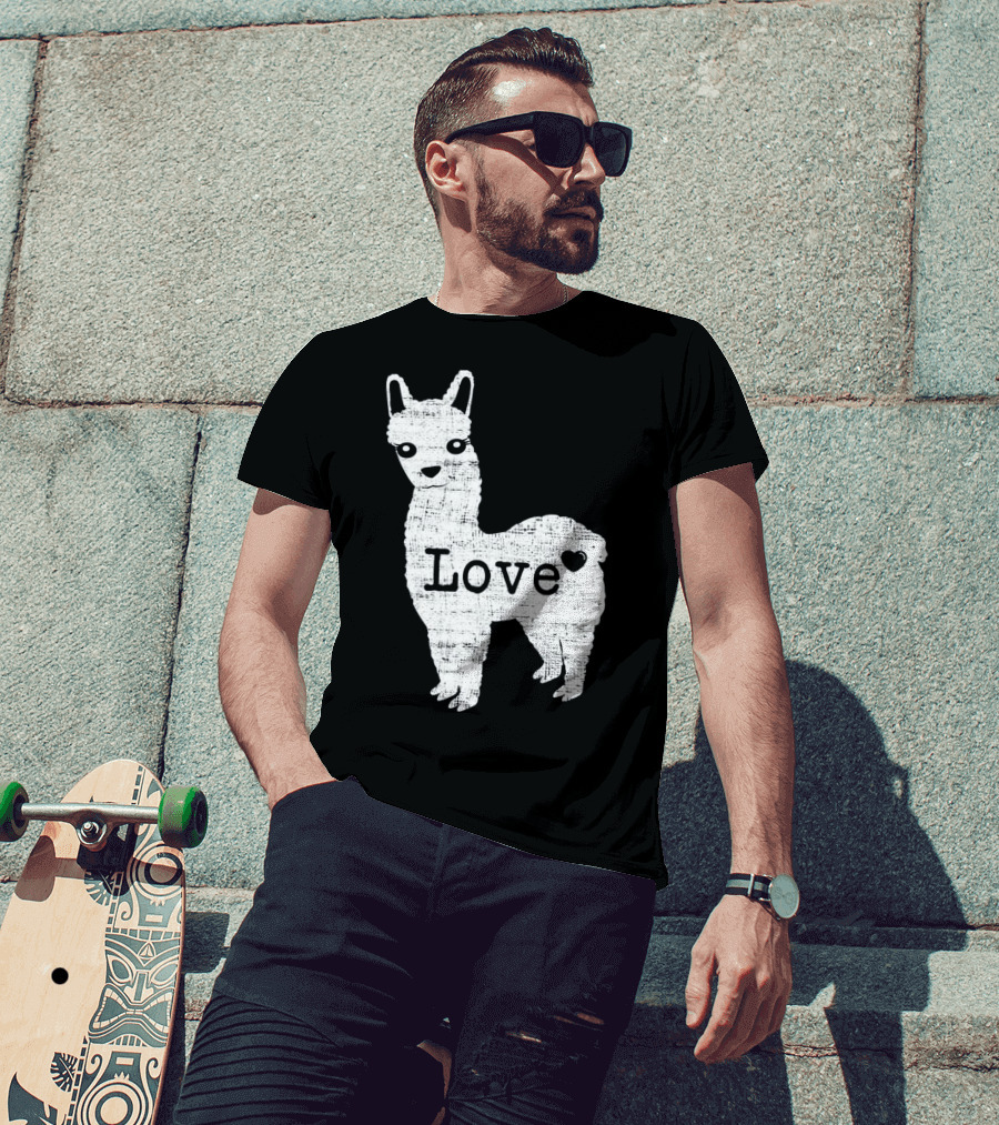 Llama Love Distressed Heart Design With Alpaca T-Shirt