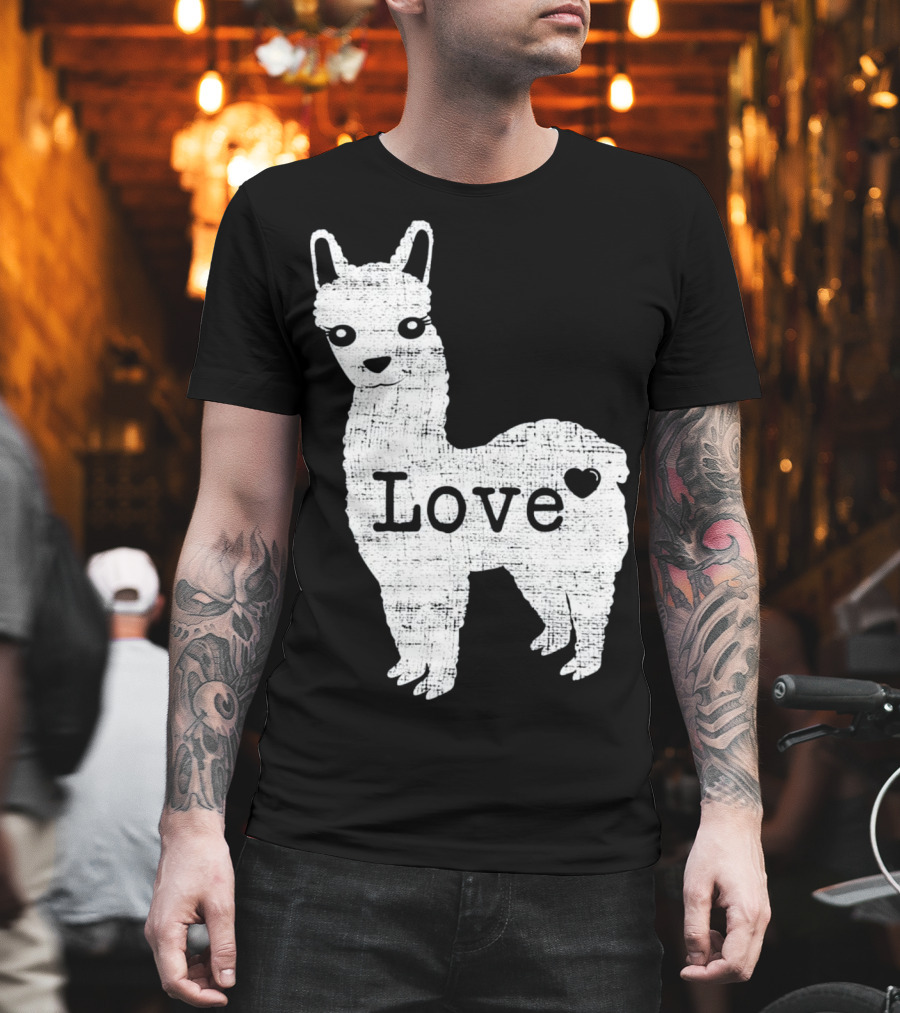 Llama Love Distressed Heart Design With Alpaca T-Shirt