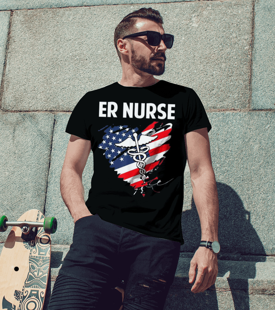 ER Nurse American Flag Caduceus Medical T-Shirt