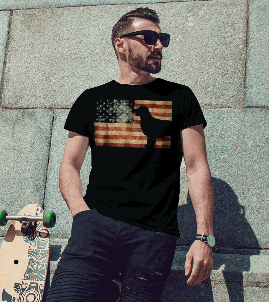 Golden Retriever Silhouette American Flag T-Shirt