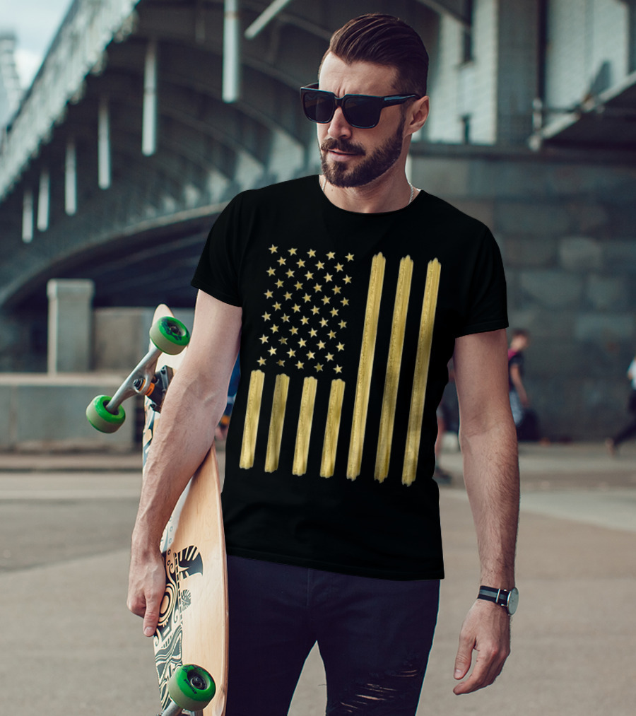 American Flag Faux Gold Paint T-Shirt