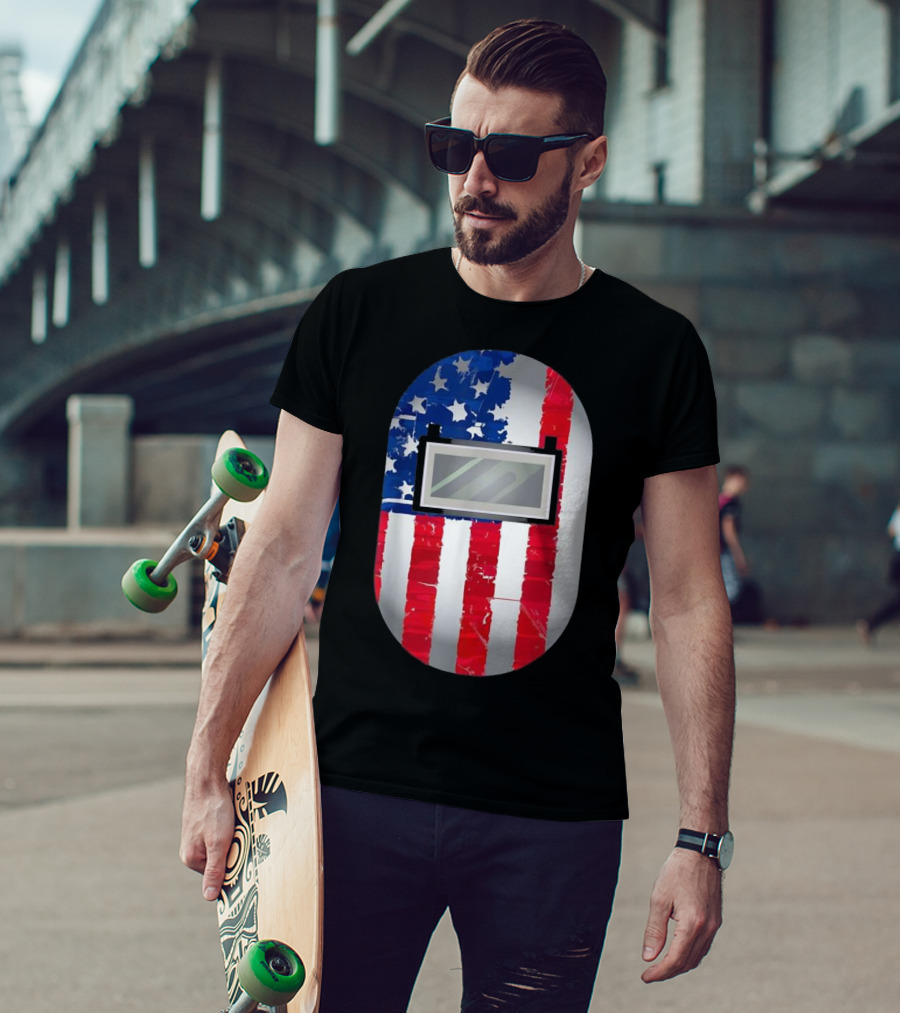 American Welder US Flag Helmet Welding Prowess T-Shirt