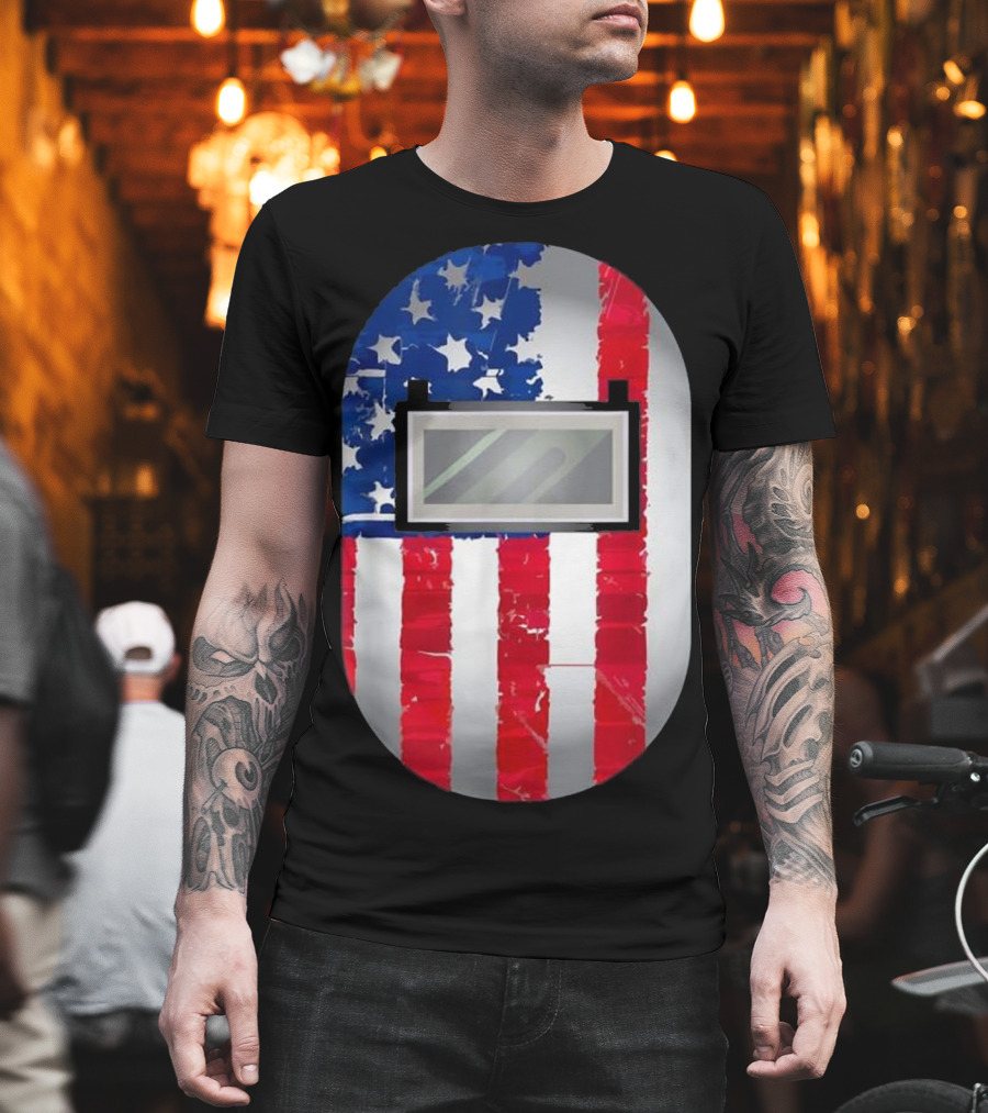 American Welder US Flag Helmet Welding Prowess T-Shirt