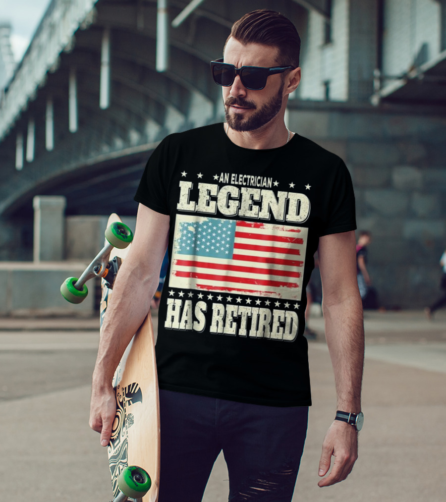 An Electrician Legend Has Retired American Flag T-Shirt