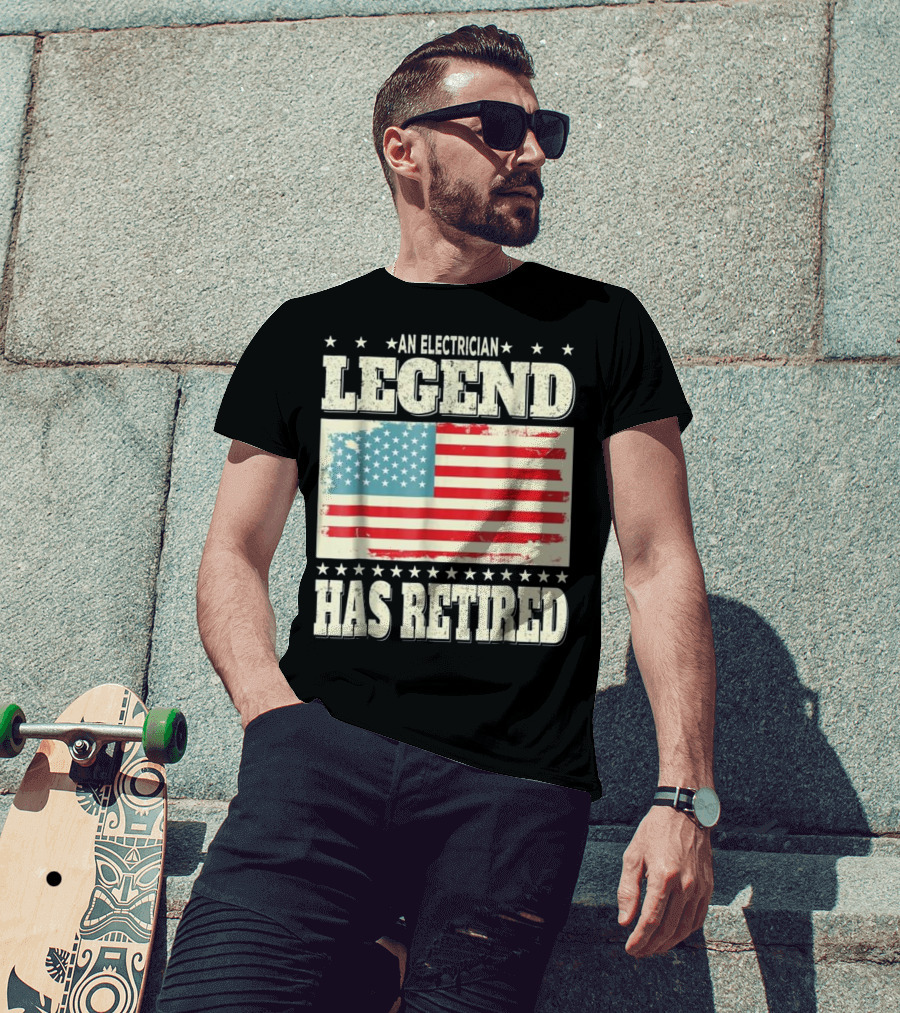 An Electrician Legend Has Retired American Flag T-Shirt
