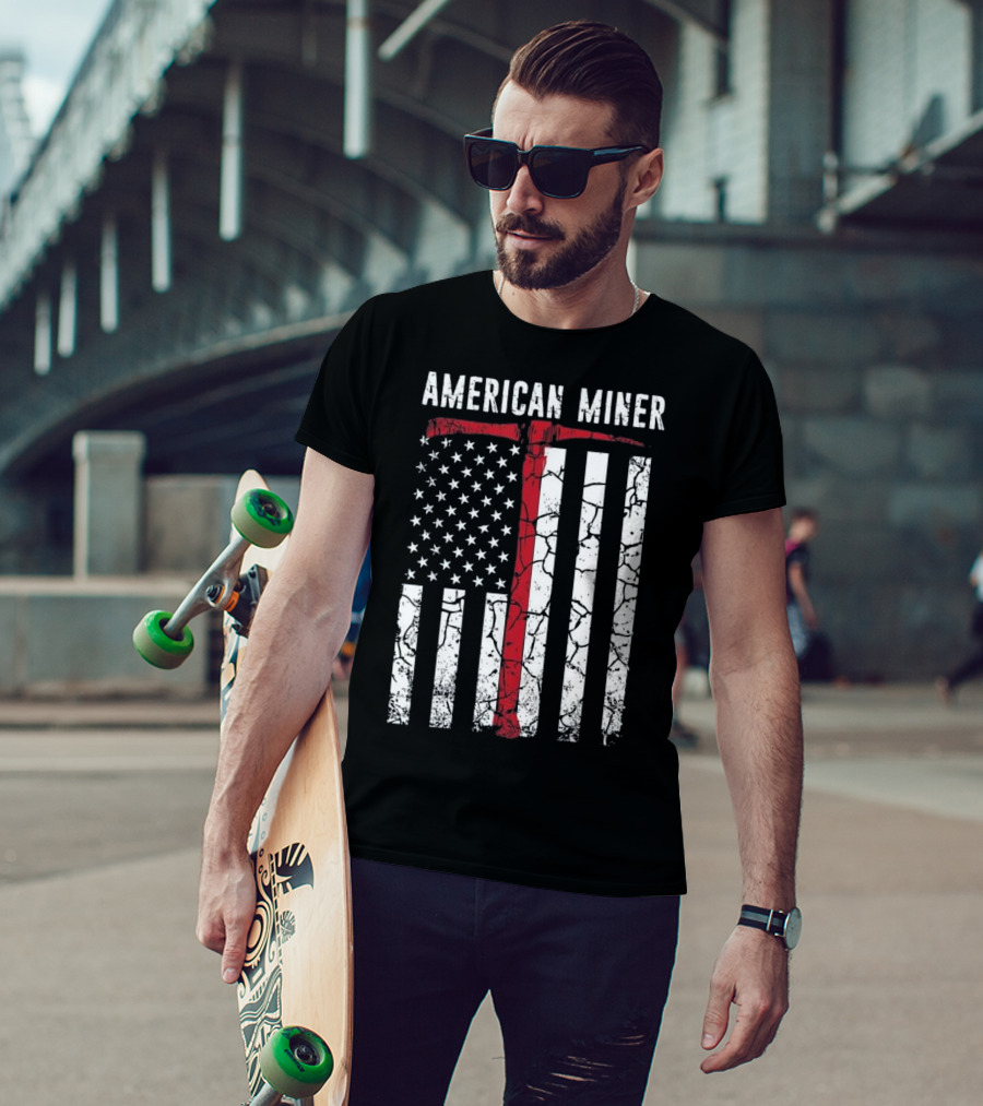 American Miner Coal Gold Flag Axe T-Shirt