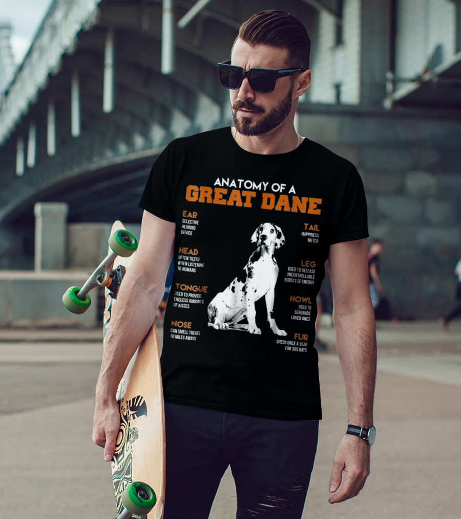 Anatomy Of A Great Dane Ear Tail Head Leg Tongue Howl Nose Fur T-Shirt