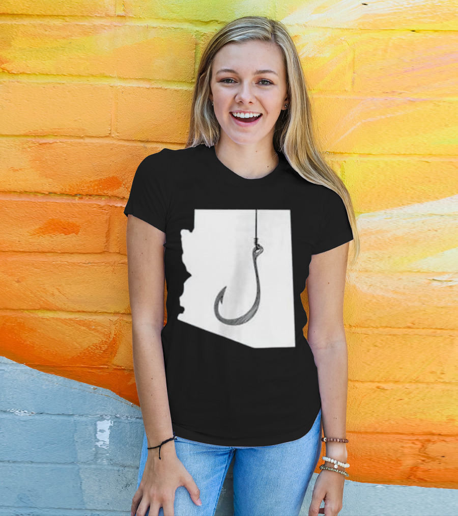Arizona State Outline Fishing Hook Novelty T-Shirt