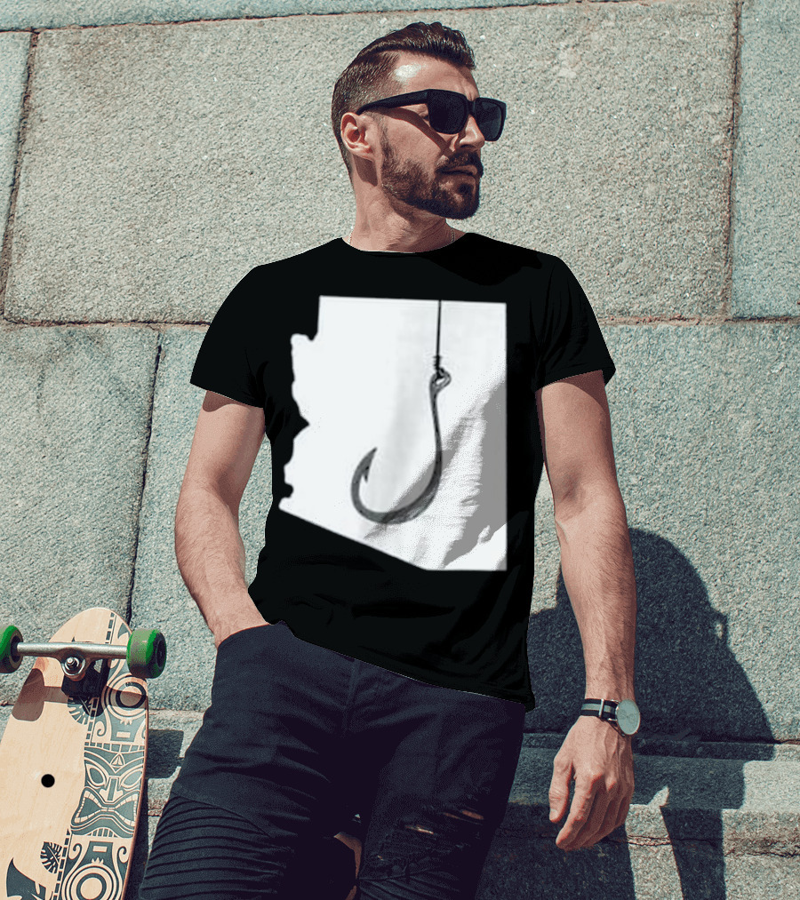 Arizona State Outline Fishing Hook Novelty T-Shirt