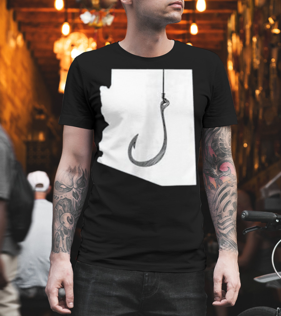 Arizona State Outline Fishing Hook Novelty T-Shirt