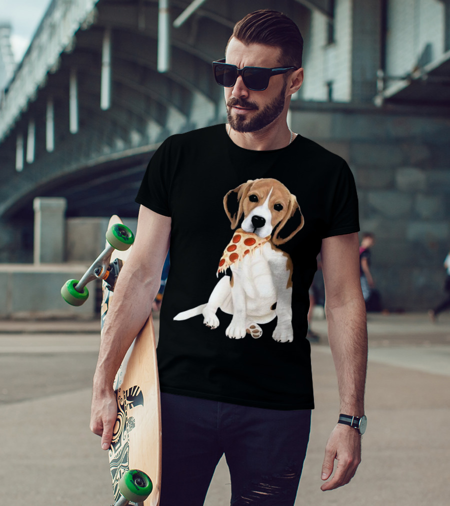 Beagle Eating Pizza Slice In Mouth T-Shirt