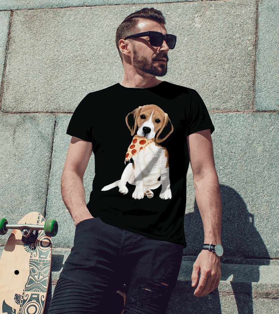 Beagle Eating Pizza Slice In Mouth T-Shirt