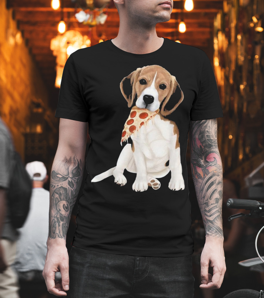 Beagle Eating Pizza Slice in Mouth T-Shirt