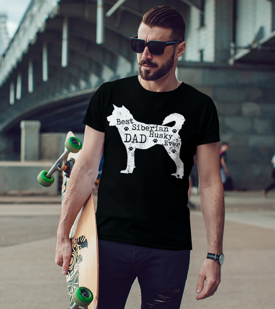 Best Siberian Husky Dog Dad Ever With Paw Prints T-Shirt