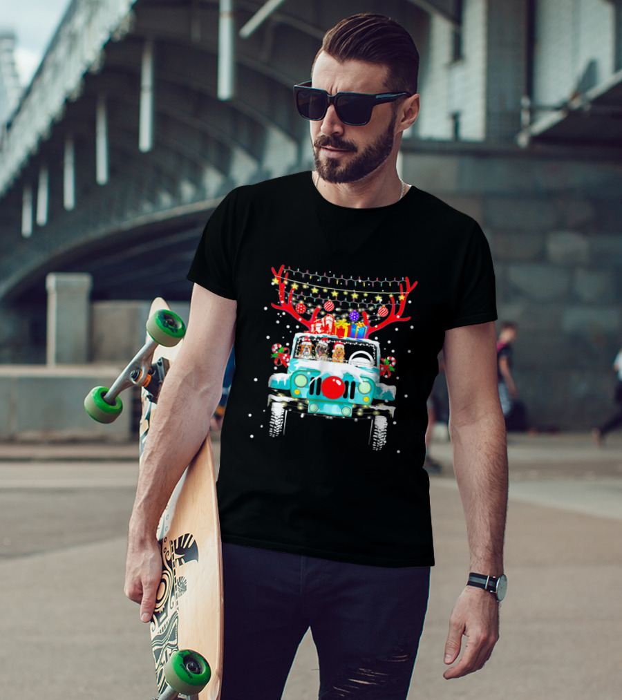 Christmas Jeep Reindeer Antlers Lights And Gifts T-Shirt