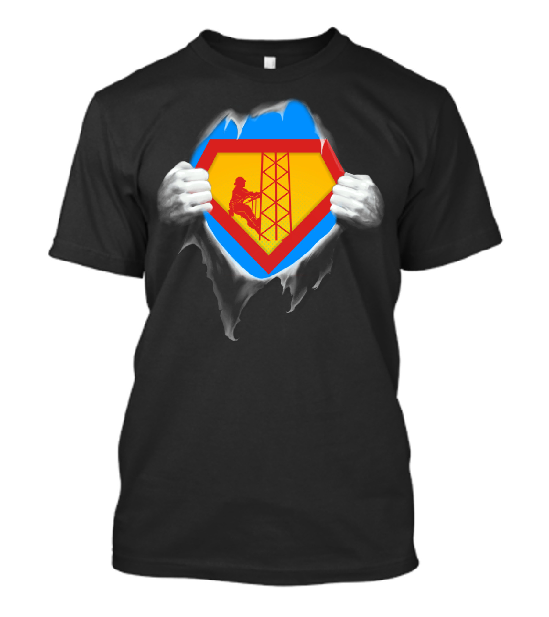 Tower Climber Superhero Symbol Burst Open T-Shirt