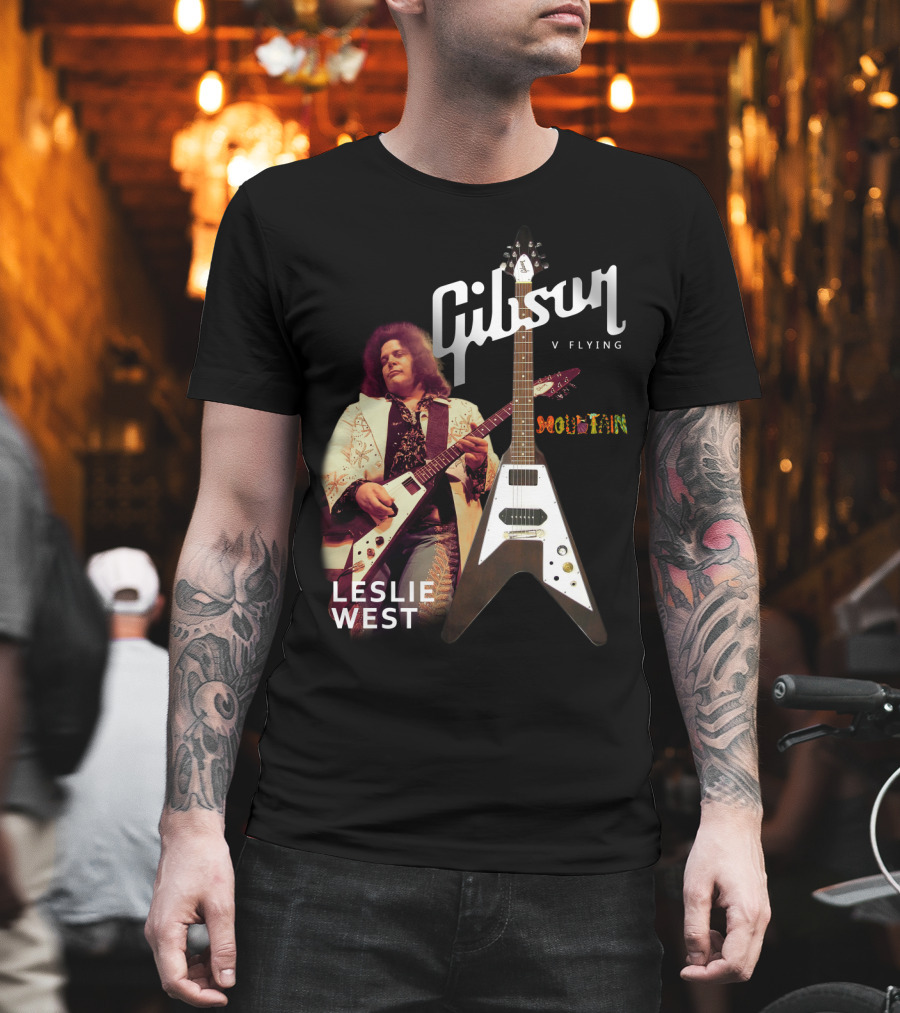 Leslie West Gibson Flying V Mountain Guitarist Music T-Shirt
