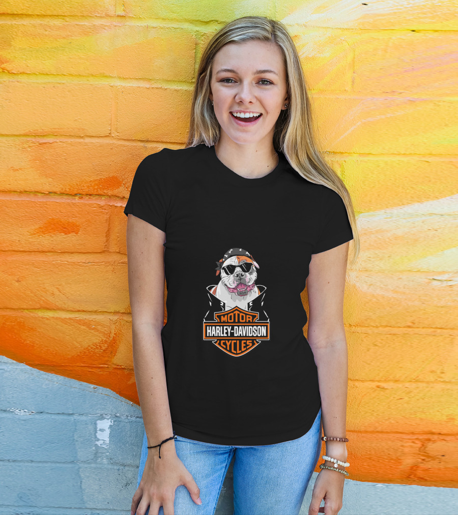 American Bulldog Harley Davidson Biker Style T-Shirt