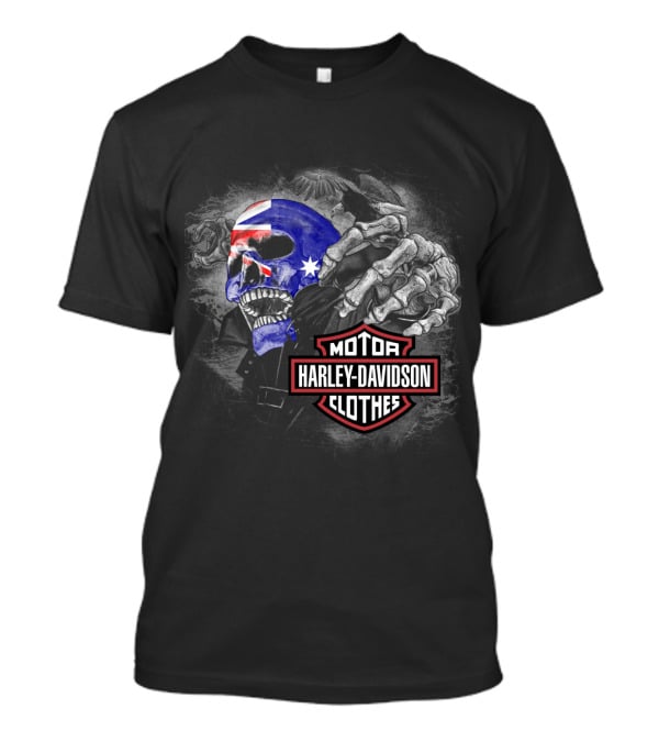 Harley Davidson Australia Skull Flag Motif T-Shirt