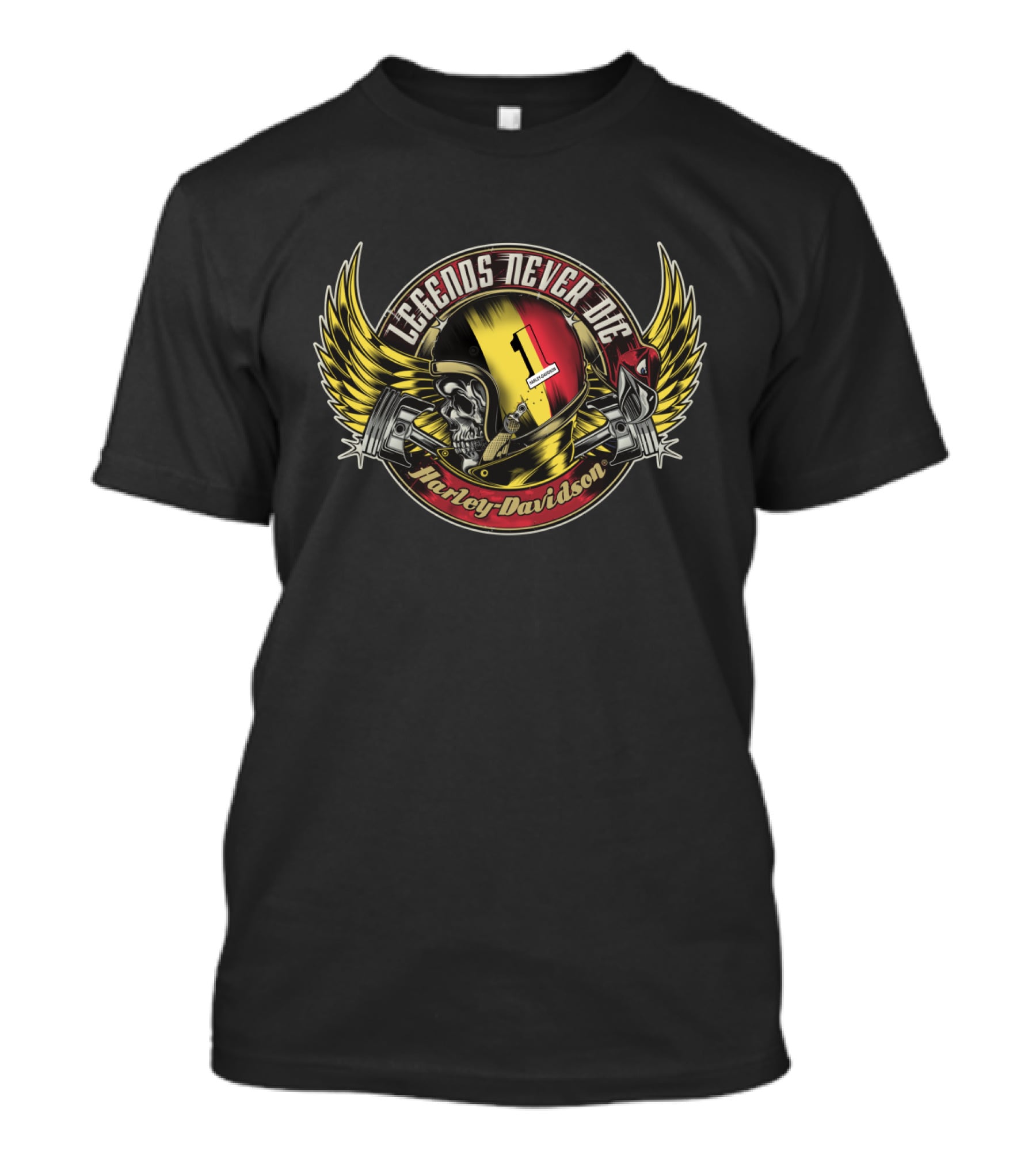 Legends Never Die Belgium Flag Harley Davidson Skull Helmet Wings T-Shirt