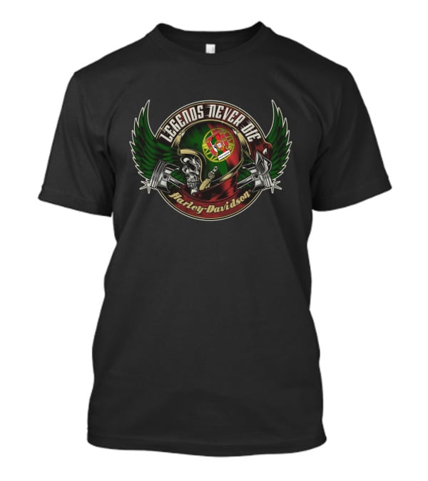 Legends Never Die Portugal Flag Skull Harley Davidson T-Shirt