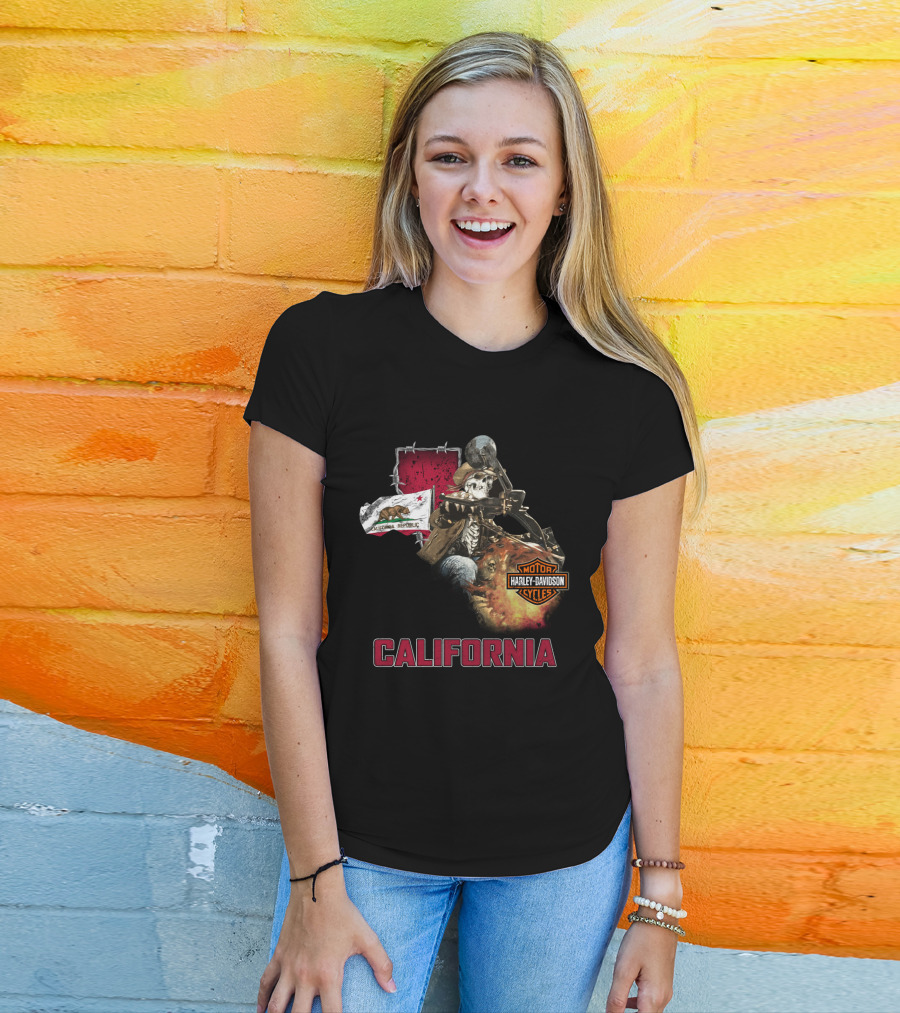 California Harley Davidson Motorcycles Skeleton Rider T-Shirt