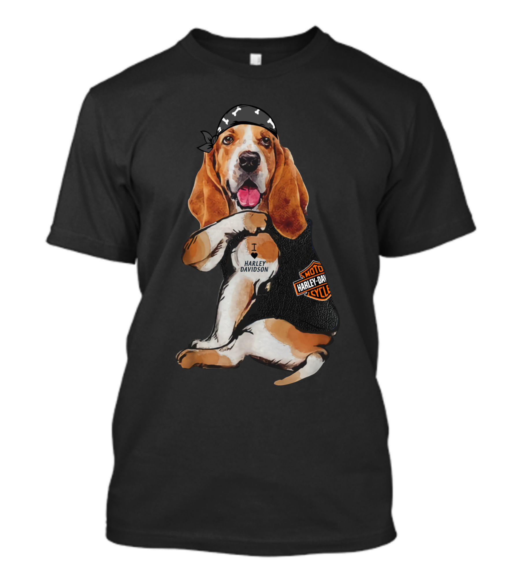 Basset Hound Harley Davidson Fan With Motorcycles Bandana T-Shirt